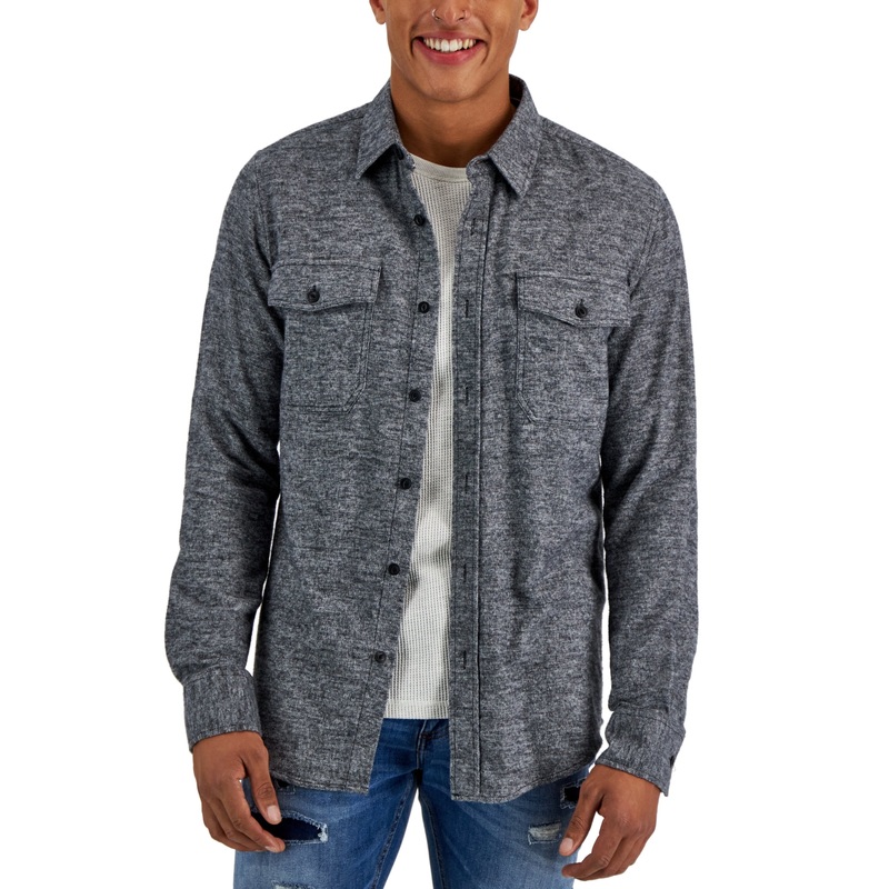 Sun + Stone Men's Grindle Flannel Button Down Shirt Black Medium
