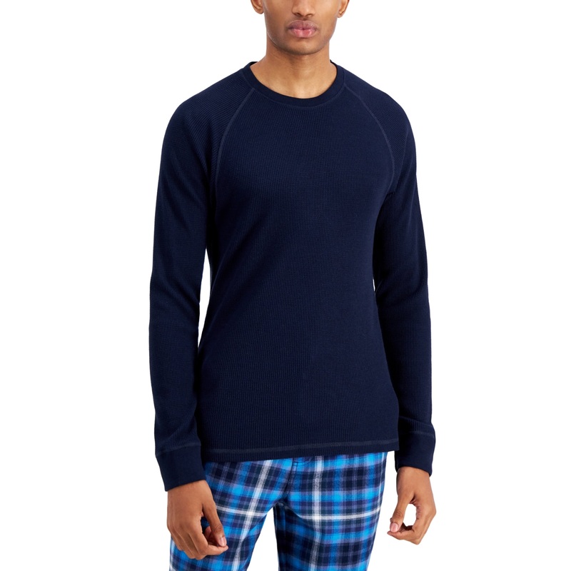 Sun + Stone Men's Thermal Waffle Knit Long Sleeve Shirt Blue Small
