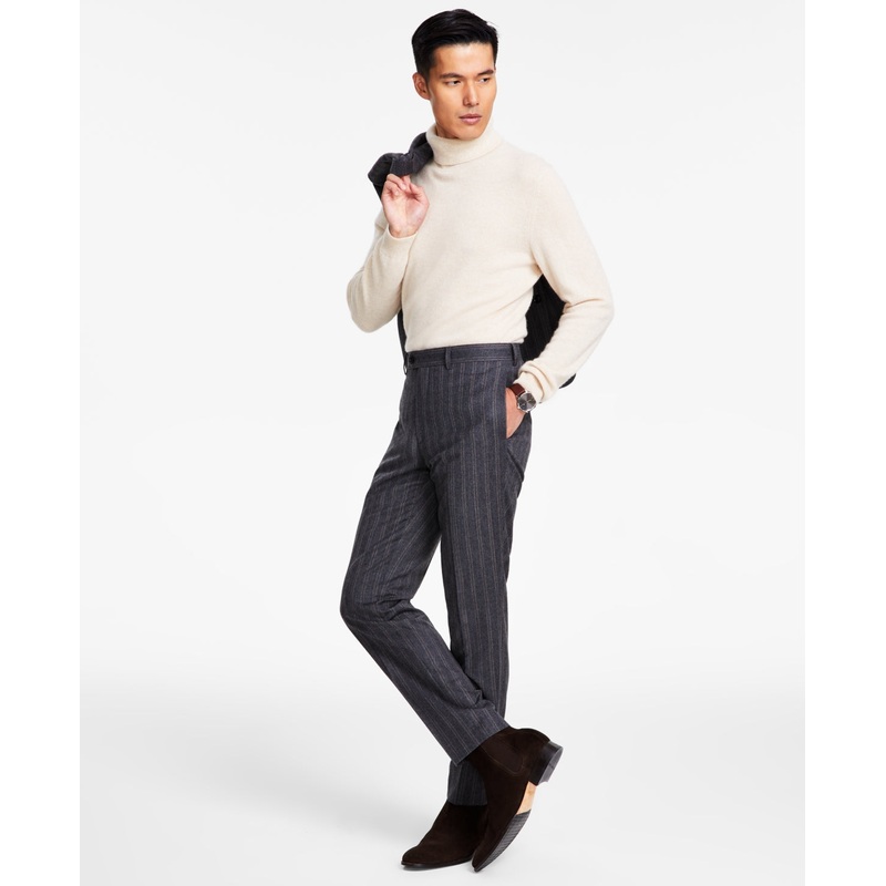 Tallia Mens Slim Fit Stretch Solid Suit Dress Pants Grey Brown Stripe 30 x 32