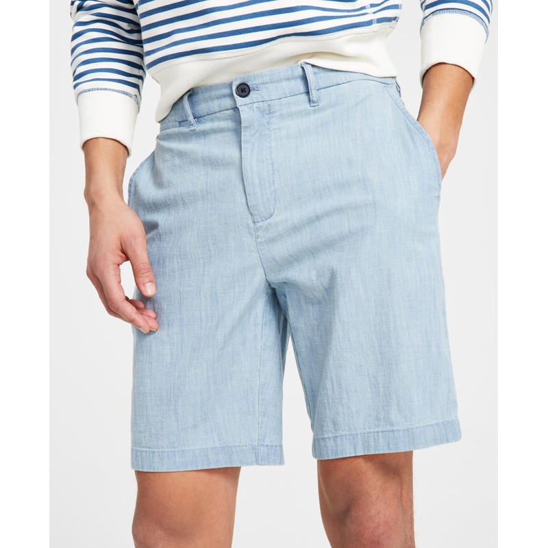 Tommy Hilfiger Men's Th 9 Inseam Flat Front Shorts Light Wash Blue 40