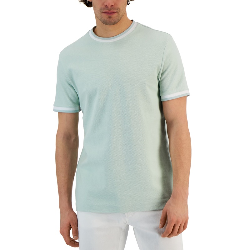 Alfani Men's Tipped Textured Pique Short Sleeve T Shirt Blue 2XL