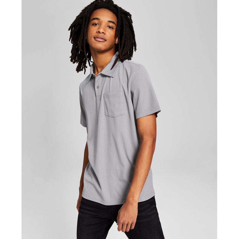 And Now This Men's Textured Short Sleeve Polo Shirt Grey XL