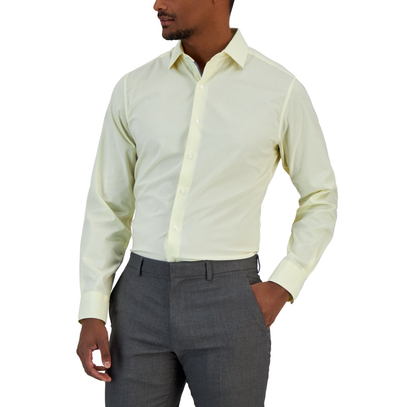 Bar Iii Men's Slim Fit Chambray Button Down Dress Shirt Yellow Large
