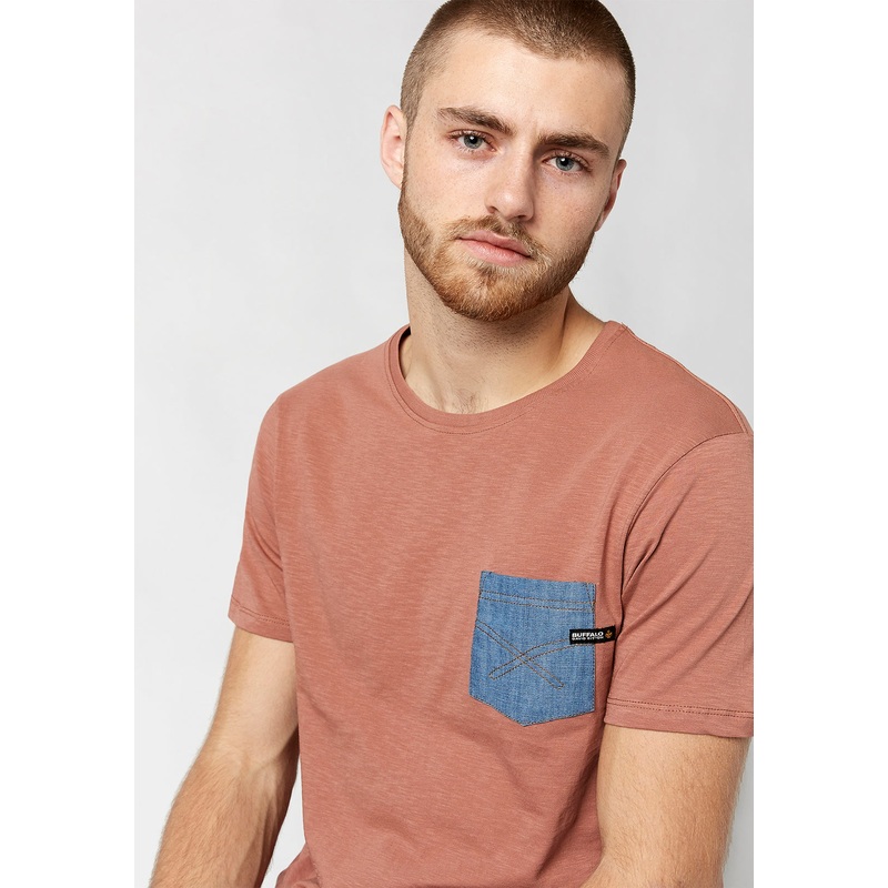 Buffalo David Bitton Men's Accent Pocket Tipimpa Short Sleeve T Shirt Pink 2XL