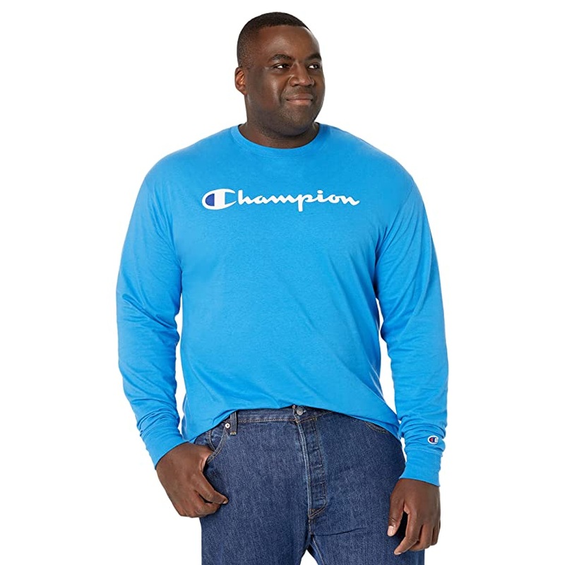 Champion Men's Classic Crewneck Long Sleeve Graphic T Shirt Blue Small