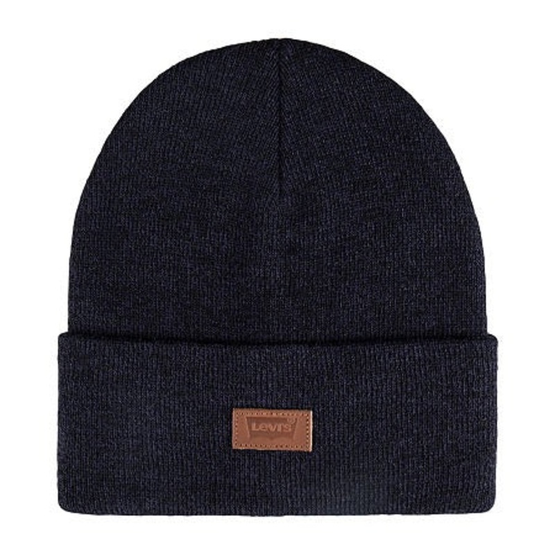 Levi's All Season Comfy Leather Logo Patch Hero Beanie One Size Blue Marl Navy