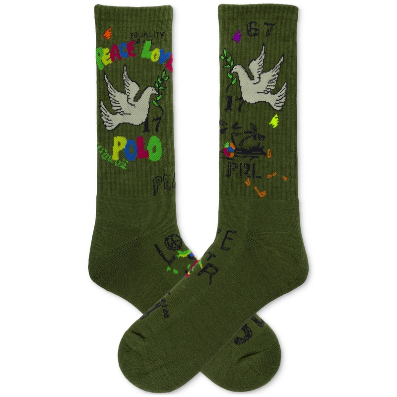 Polo Ralph Lauren Men's Beach Shop Peace and Love Crew Socks Sage Green One Size