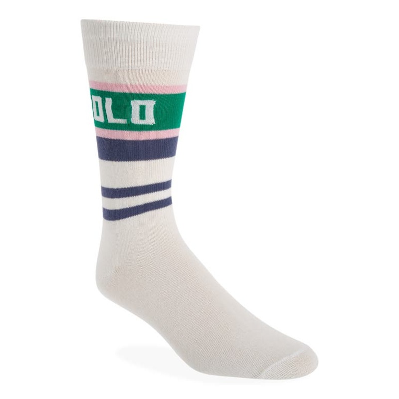 Polo Ralph Lauren Rugby Stripe Crew Socks White One Size
