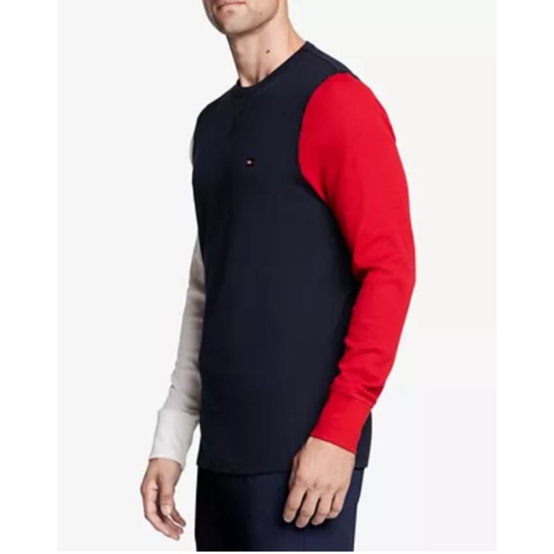 TOMMY HILFIGER Men's Colorblocked Waffle-Knit Thermal Crewneck T Shirt XL