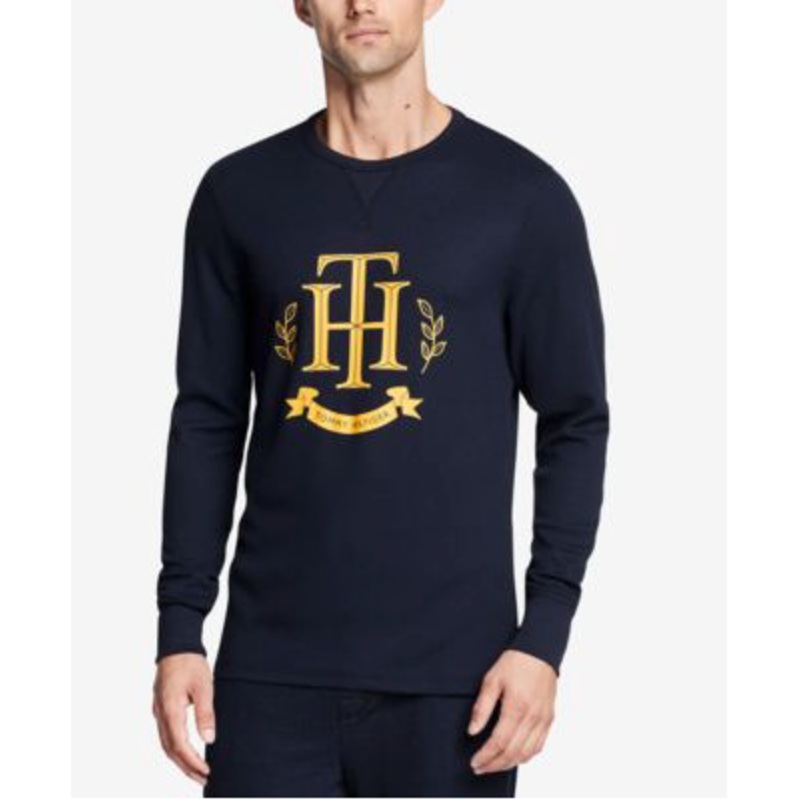 Tommy Hilfiger Men's Thermal Waffle Graphic Long-Sleeve T Shirt XL Navy