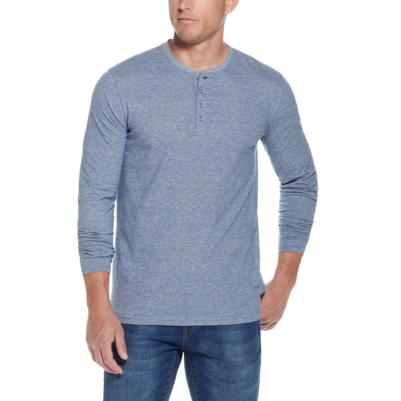 Weatherproof Vintage Men's Long Sleeved Microstripe Henley T shirt Medium Blue