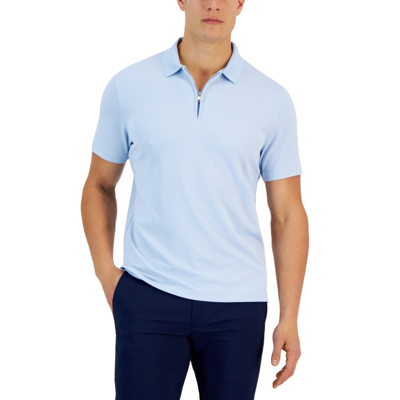 ALFANI Men's Ottoman Zip Polo Zip Collar Shirt XL Light Blue