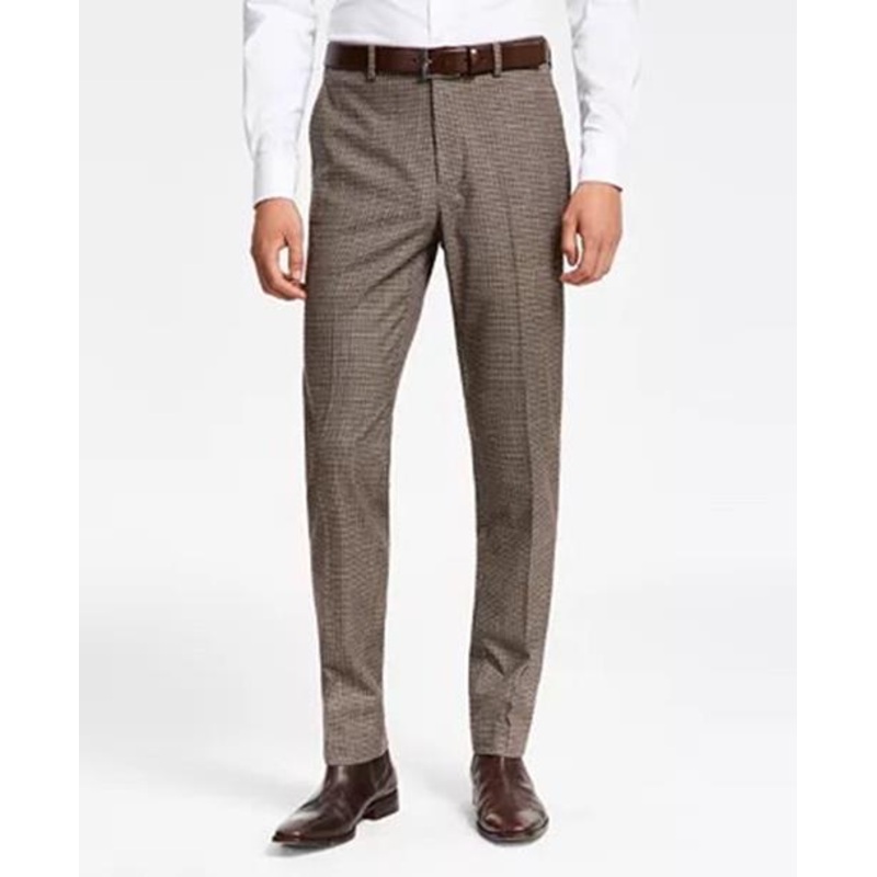 Bar Iii Men's Skinny Fit Check Suit Dress Pants Burgundy Black Check 33 x 32