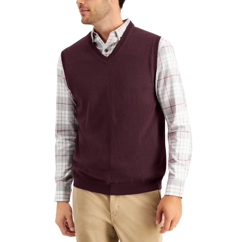 Club Room Men's Solid Vneck Sweater Vest Dark Red 2XL XXL