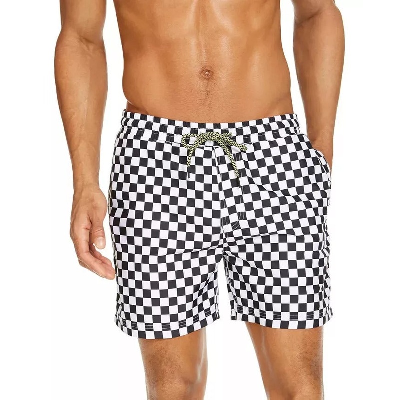 INC INTERNATIONAL CONCEPTS Men's Quick-Dry Checker Swim Trunks Small Black White
