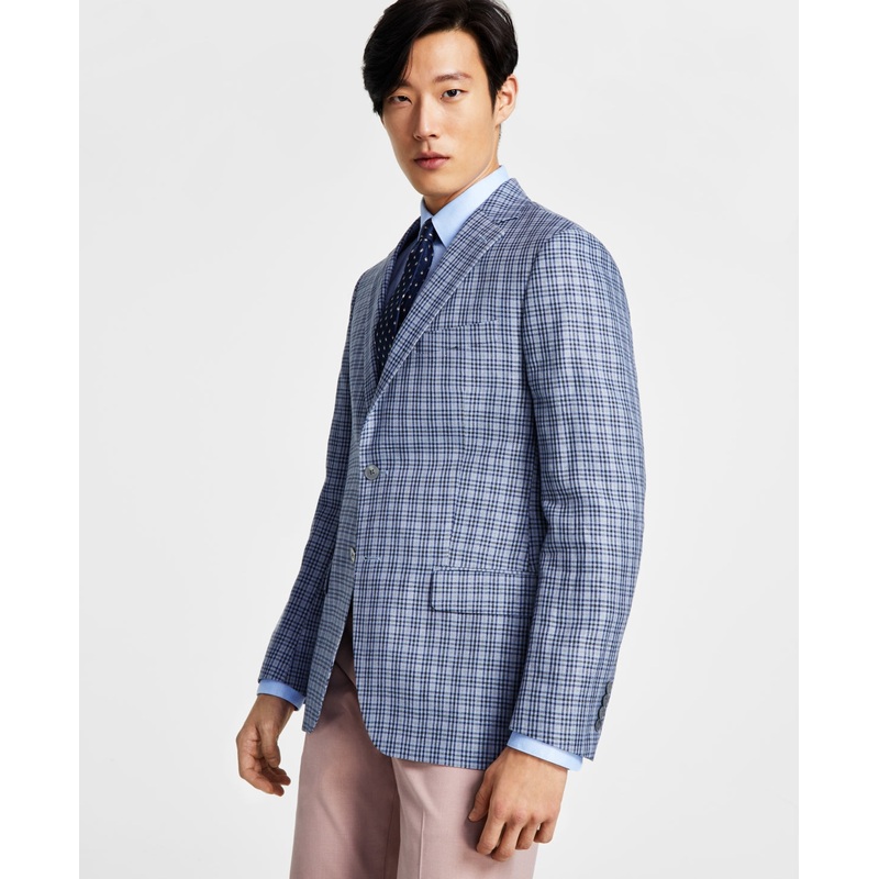 Laure Ralph Lauren Men's Linen Sport Coat 46L Dark Blue Light Blue 46L
