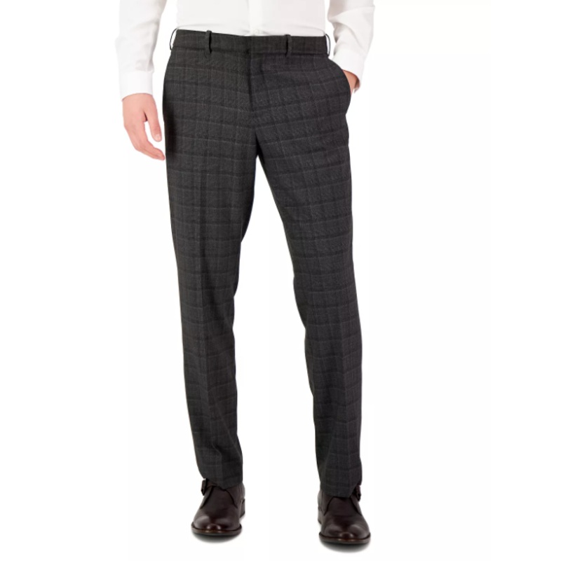 PERRY ELLIS PORTFOLIO Men's Modern Fit Stretch Pants Charcoal Plaid 32 x 30