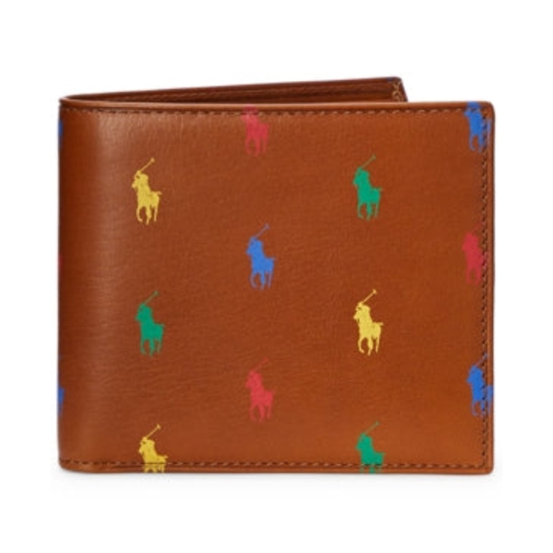 Polo Ralph Lauren Men's Allover Pony Leather Billfold Wallet Brown Multi