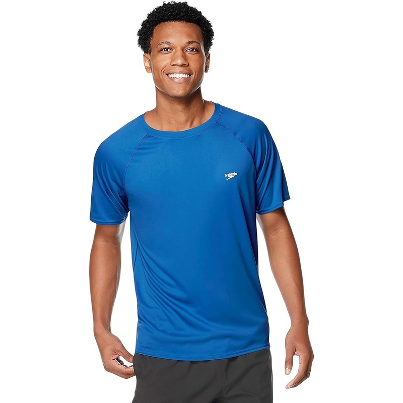 Speedo Men's Uv Swim Shirt Short Sleeve Regular Fit Shirt Large Blue