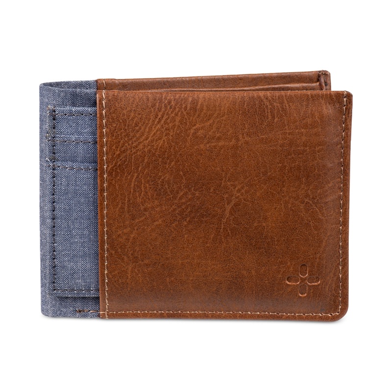 Sun  Stone Men's Mixed Media Slim Fold Wallet Card Case Brown