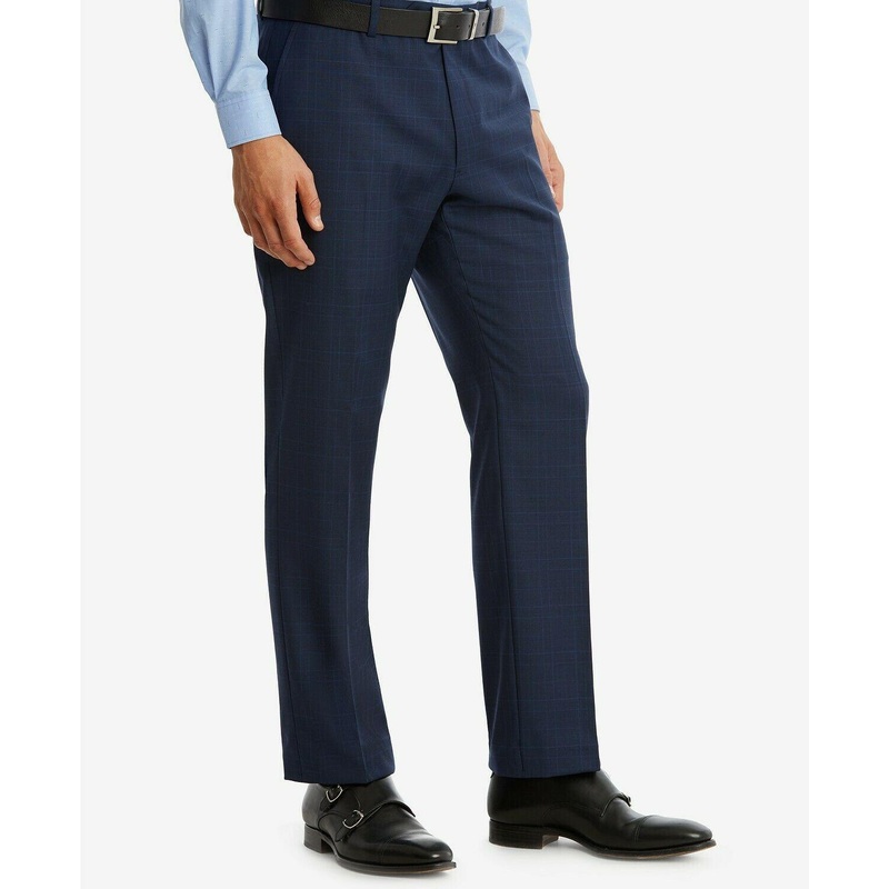 Tommy Hilfiger Modern-Fit Flex Performance Plaid Dress Pants 34 x 32 Mid Blue