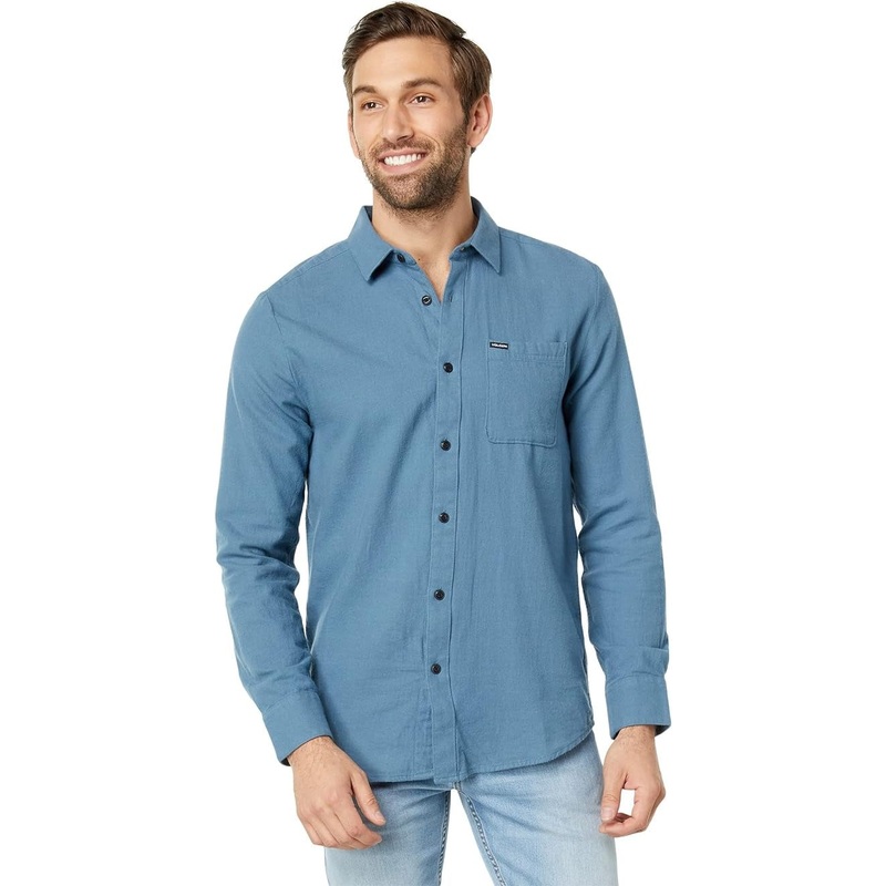 Volcom Men's Caden Solid Long Sleeve Flannel Button Down Shirt XXL 2XL Blue