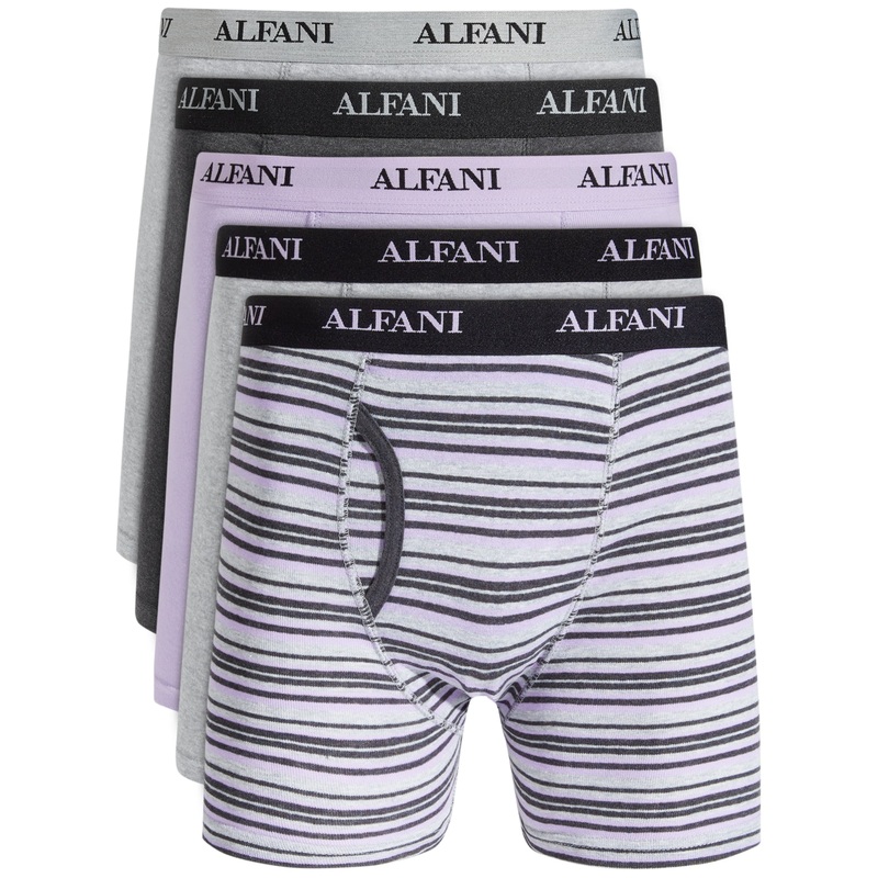 Alfani Men's 5 Pack Stripe & Solid Boxer Briefs XL Grey Mauve