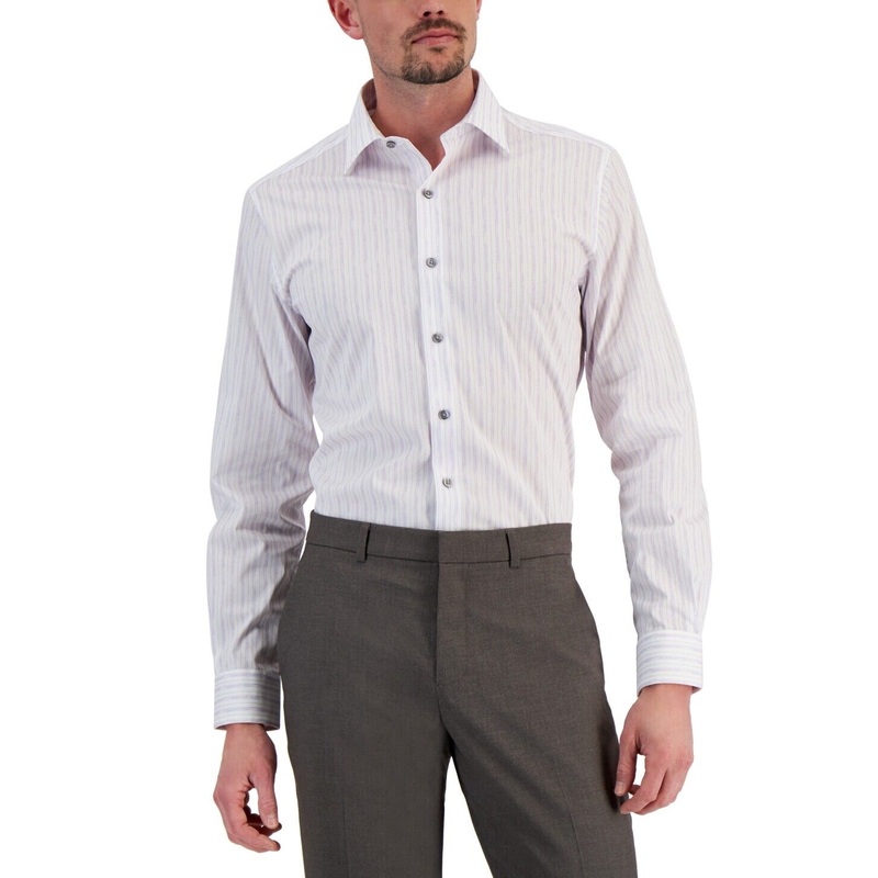 Alfani Slim Fit 2-Way Stretch Stain Resistant Dress Shirt Purple 16 16.5 34 - 35