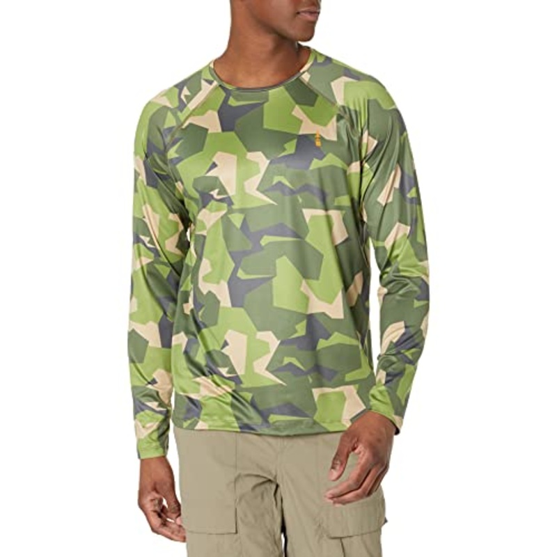 BASS OUTDOOR Men's Camo Print Crewneck Long Sleeve Shirt Green Small