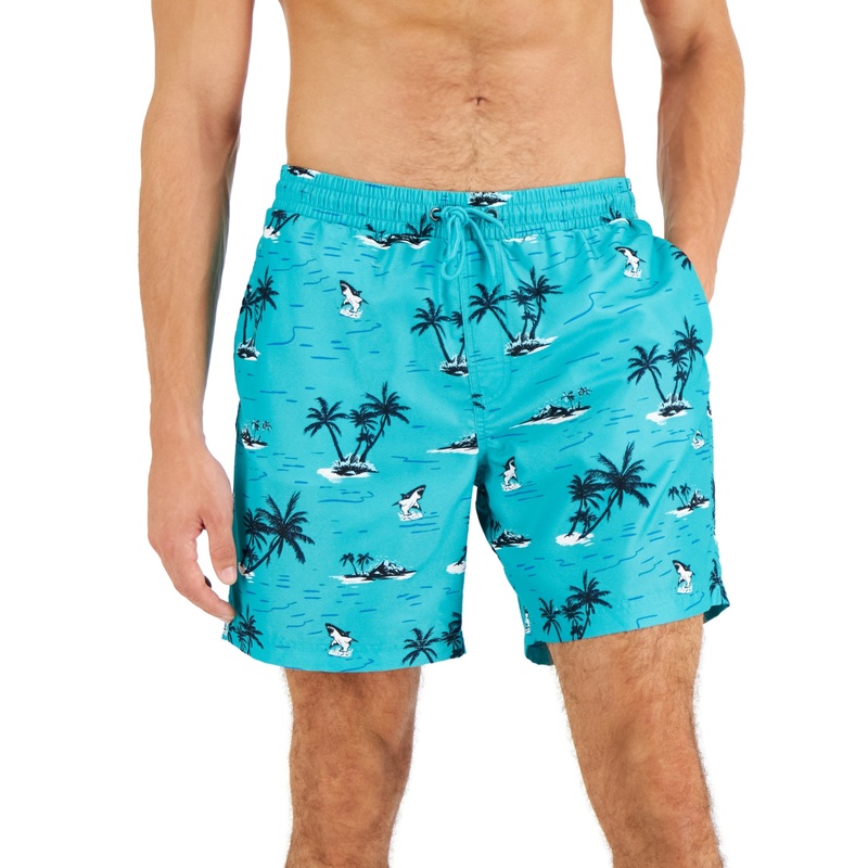 Club Room Men's Tropical Swim Trunks Crisp Teal Blue Green Combo Small