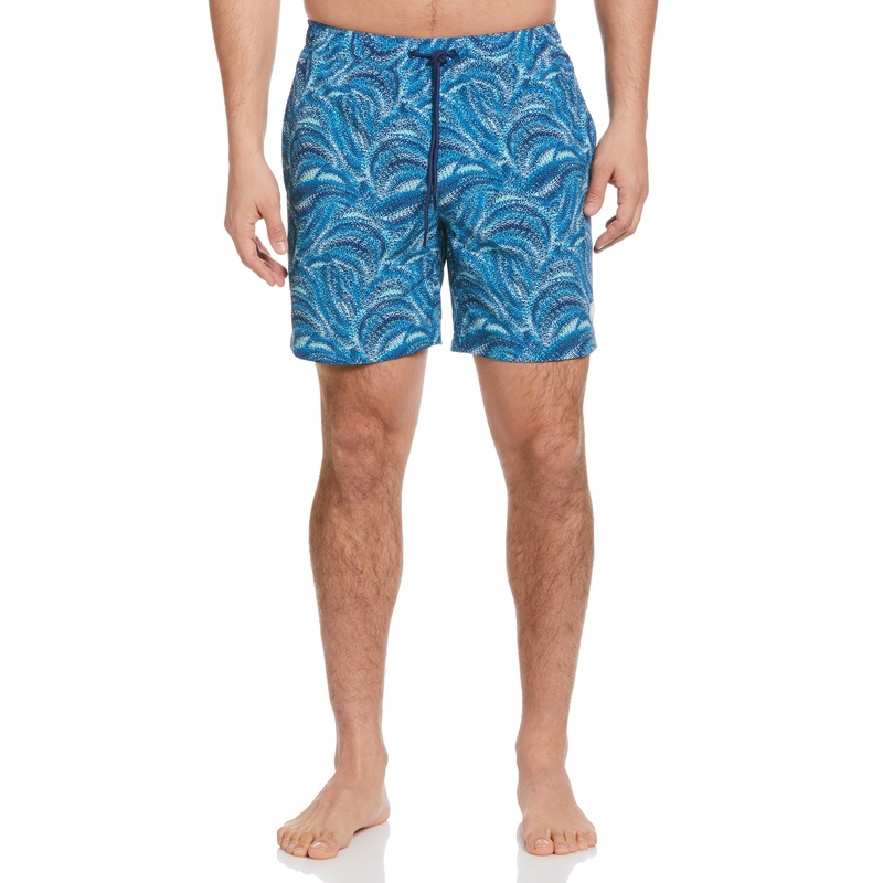 Cubavera Men's Wave Print 7" Swim Trunks Mediterranean Blue Small