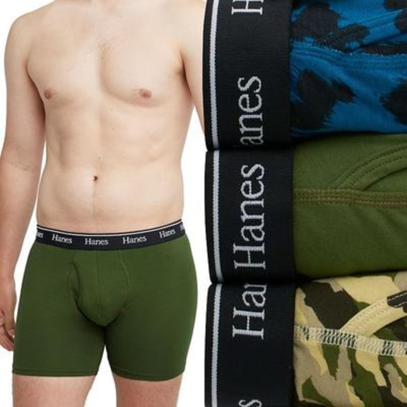 Hanes Originals Mens 3 Pack Boxer Briefs Green Blue Small