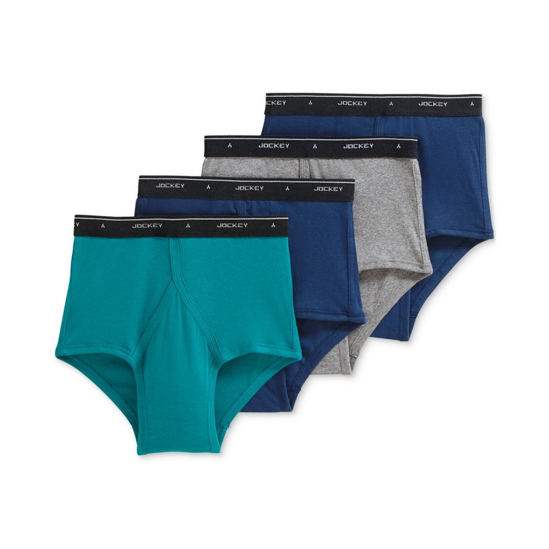 Jockey Men's Classic Collection Full Rise Briefs 4 Pack Blue Green Grey 38