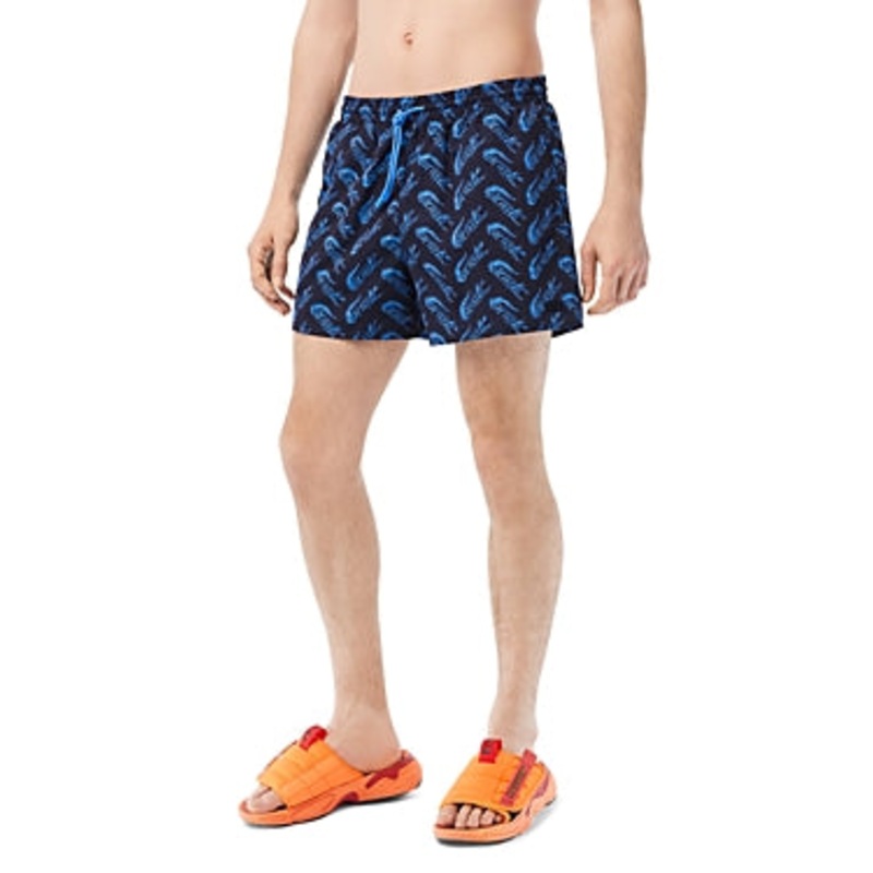 LACOSTE Men's Logo-Print 5" Swim Shorts Blue Small