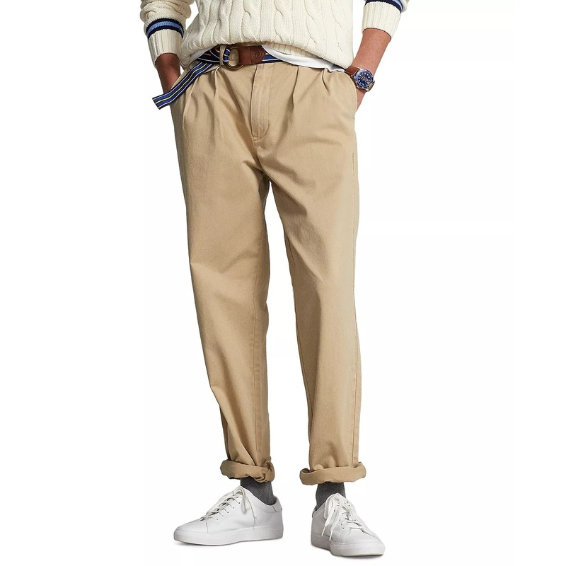 POLO RALPH LAUREN Men's Relaxed Fit Pleated Chino Pants 40 x 30 Tan Beige