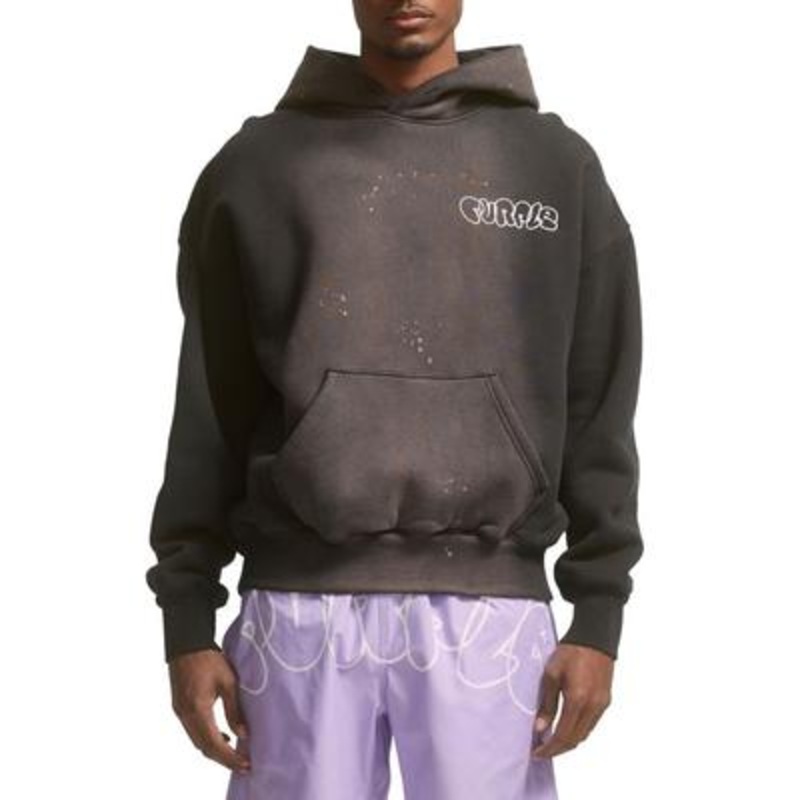 PURPLE BRAND Mens Oversize Fleece Graphic Hoodie Sweatshirt Large Black Beauty