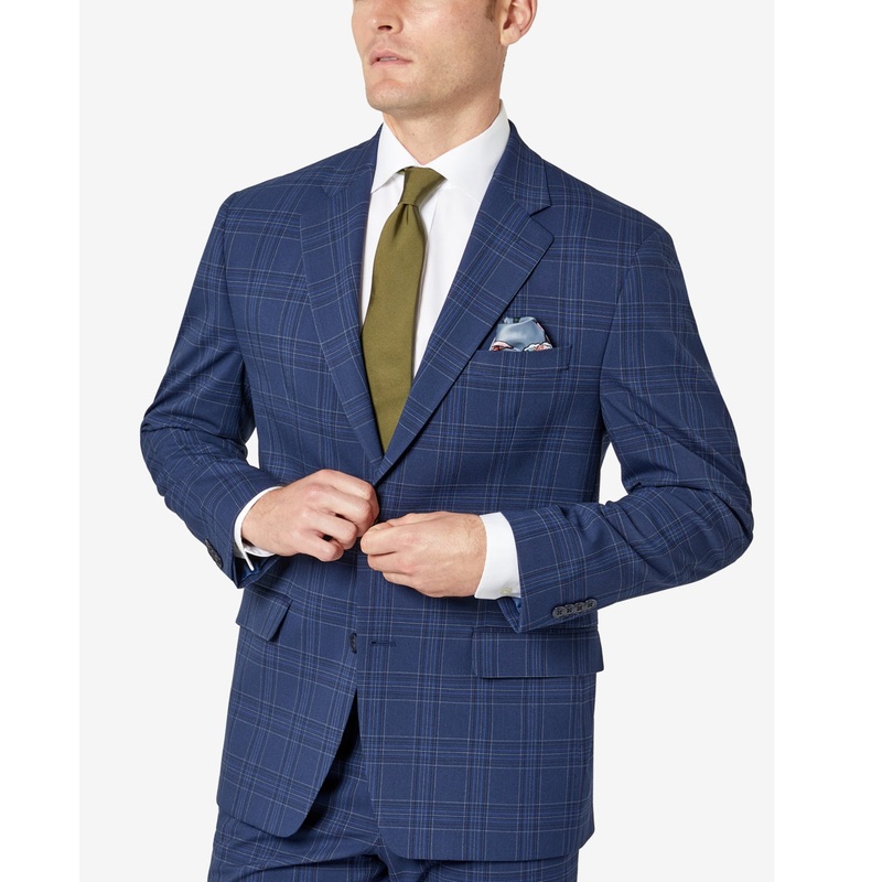 Sean John Classic Fit Navy Blue Plaid Suit Jacket Sport Coat 42R
