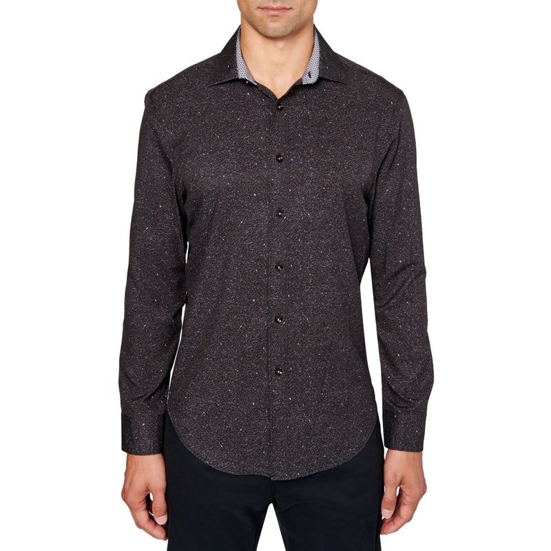 Tallia Men's Slim-Fit Flecked Textured Button Down Shirt Large Black