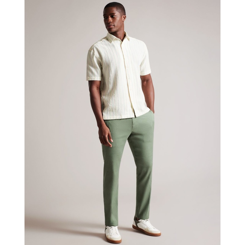 Ted Baker Men's Linen Blend Elasticated Dress Pants in Green 36 x 30