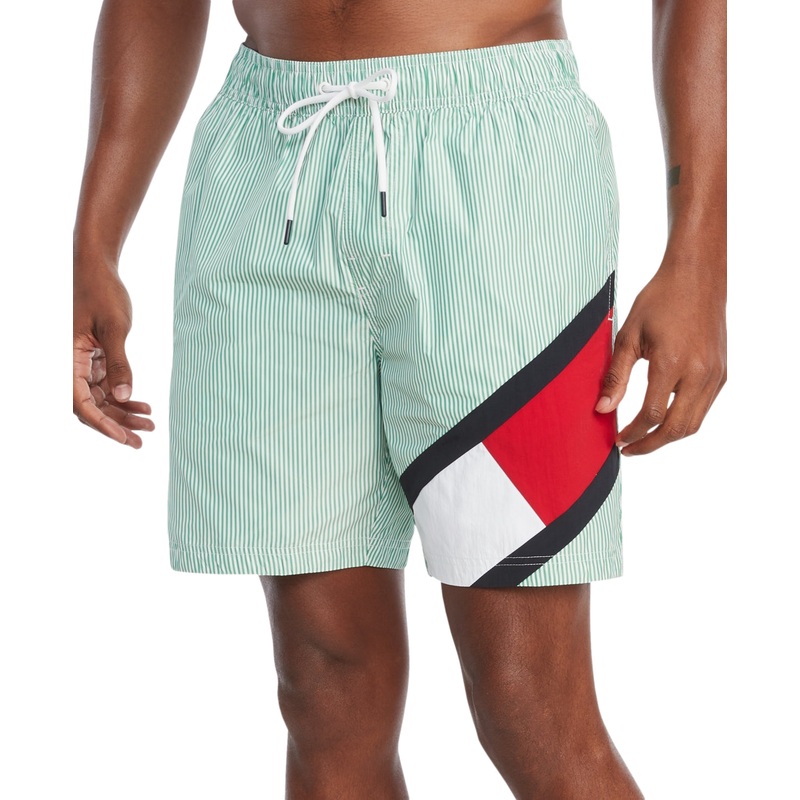 Tommy Hilfiger Men's Ithaca Striped Drawstring 7" Swim Trunks 2XL