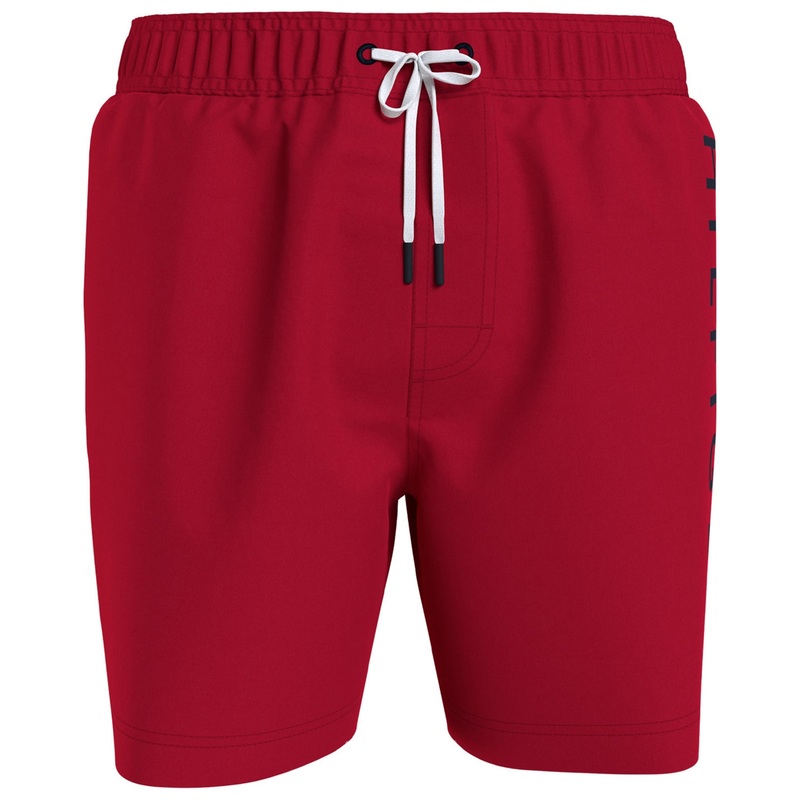 "Tommy Hilfiger Men's Regular-Fit Logo-Print 7" Swim Trunks Primary Red Medium