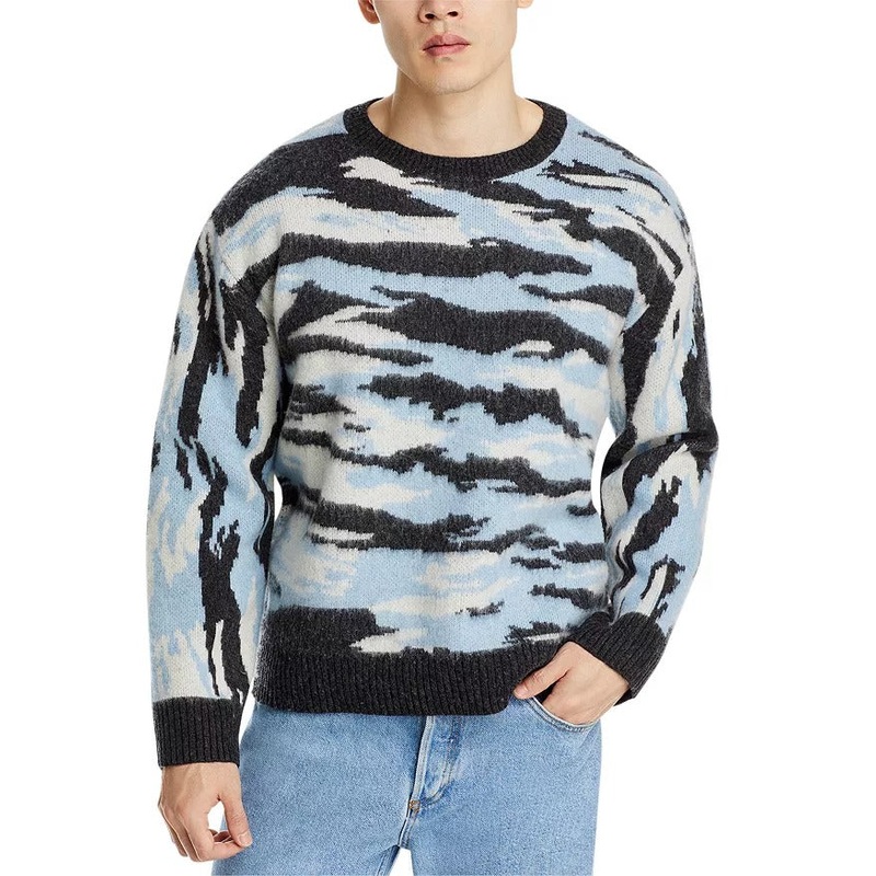 A.P.C. Mens Lionel Wool Sweater Large Blue Animal Print