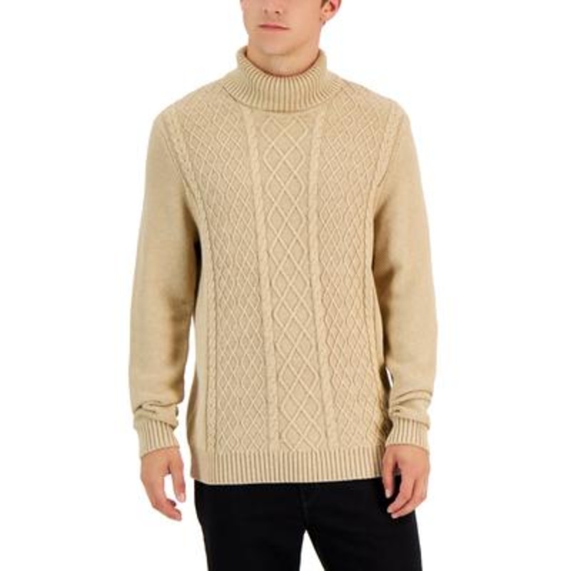 Club Room Men's Chunky Turtleneck Sweater XL Light Brown Toast Heather