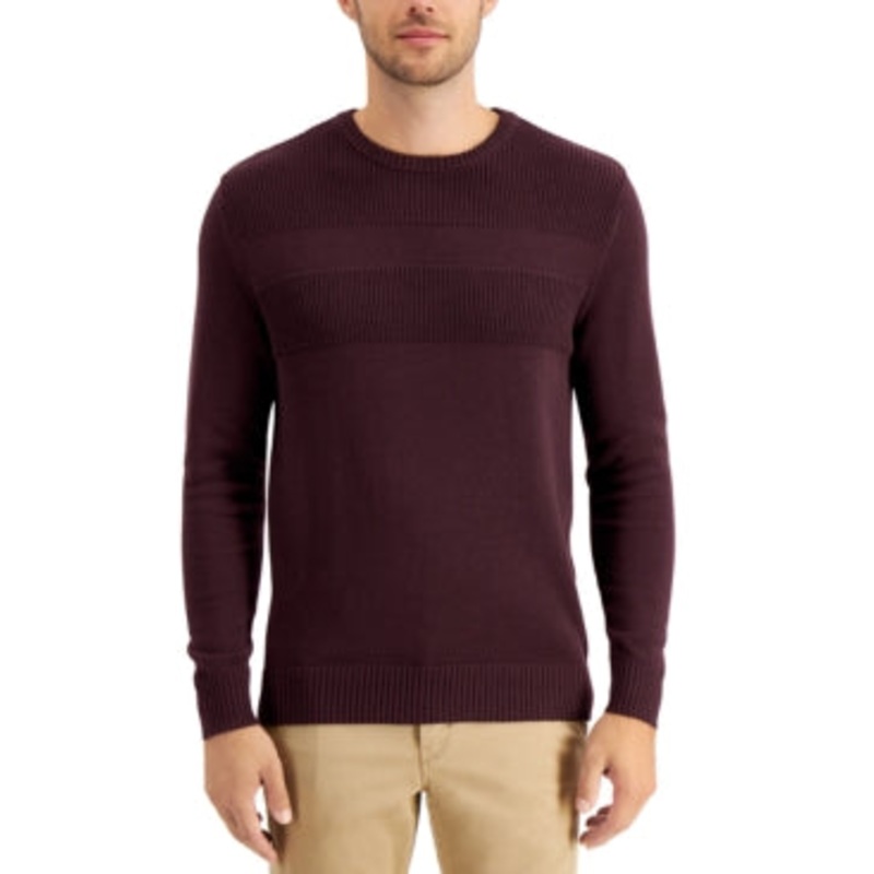 Club Room Men's Textured Cotton Crewneck Sweater Red Plum Large