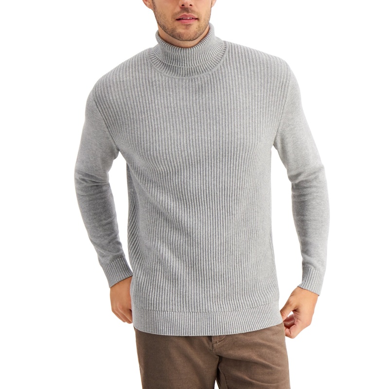 Club Room Men's Textured Cotton Turtleneck Sweater Soft Grey Heather 3XL