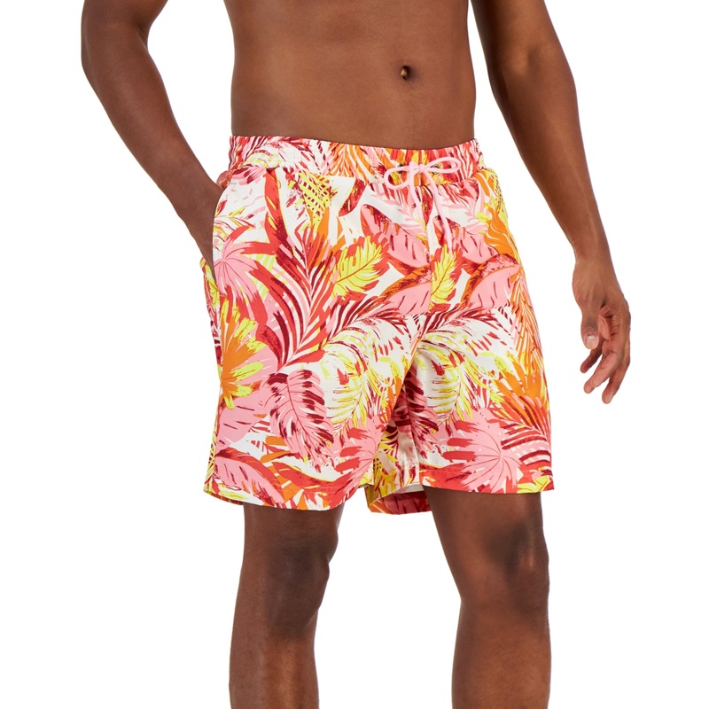 Club Room Men's Tropical Leaves Swim Trunks Pink Medium