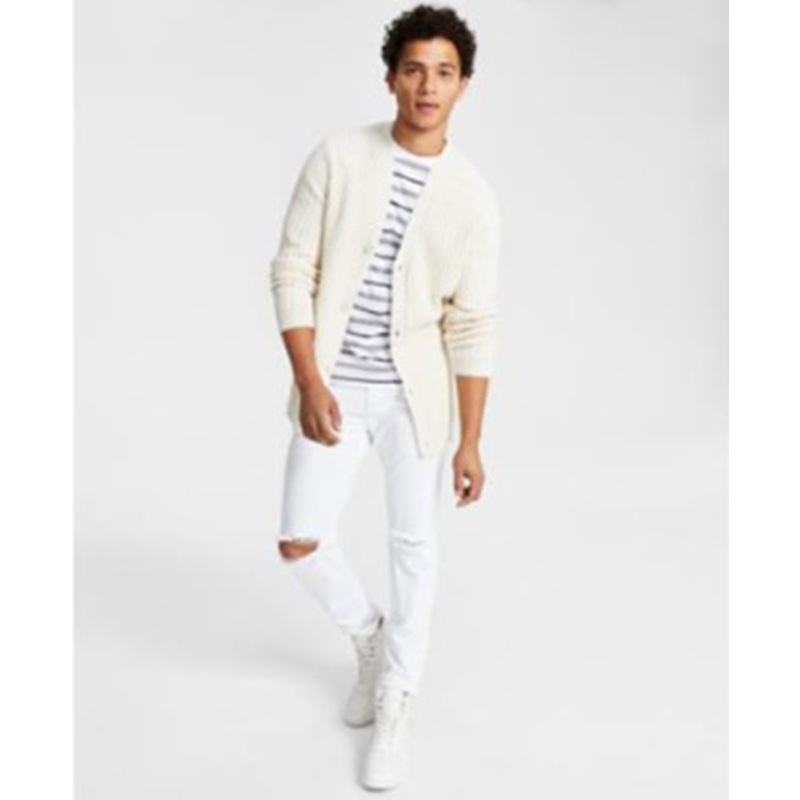 INC International Concepts Mens Twisted Cardigan Sweater Antique White 2XL
