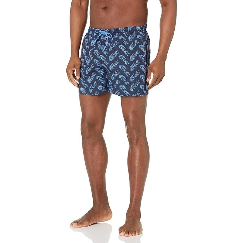 LACOSTE Men's Logo-Print 5" Swim Shorts Trunks Blue Large