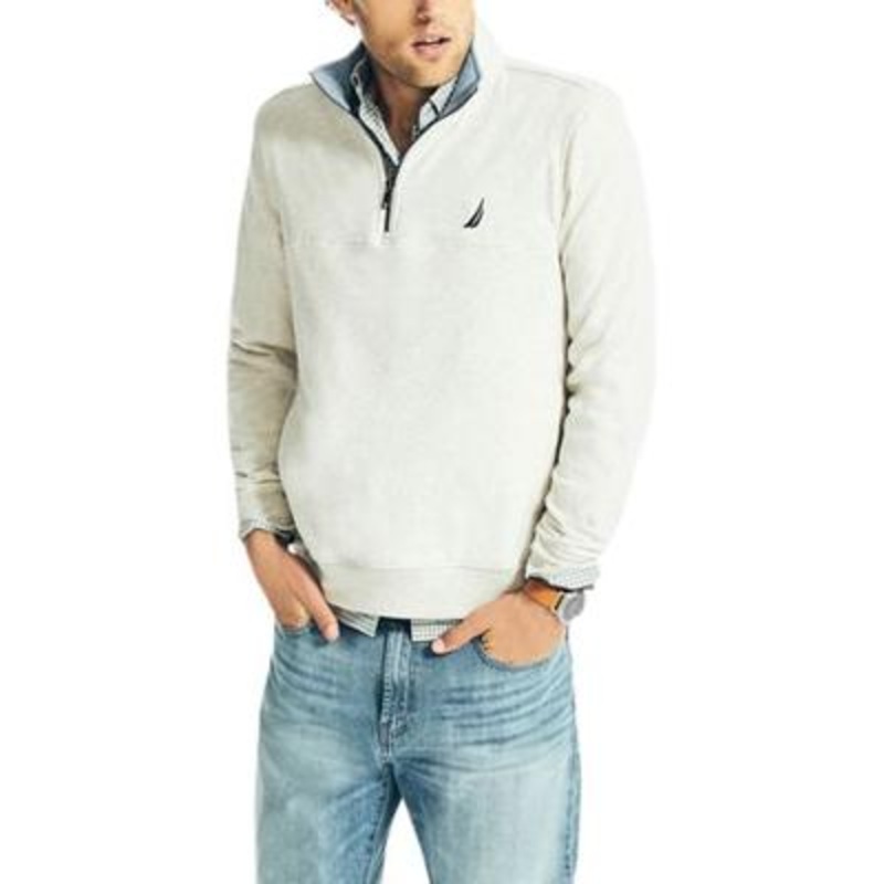 Nautica Mens Quarter-Zip Fleece Sweatshirt XXL 2XL Oatmeal Beige