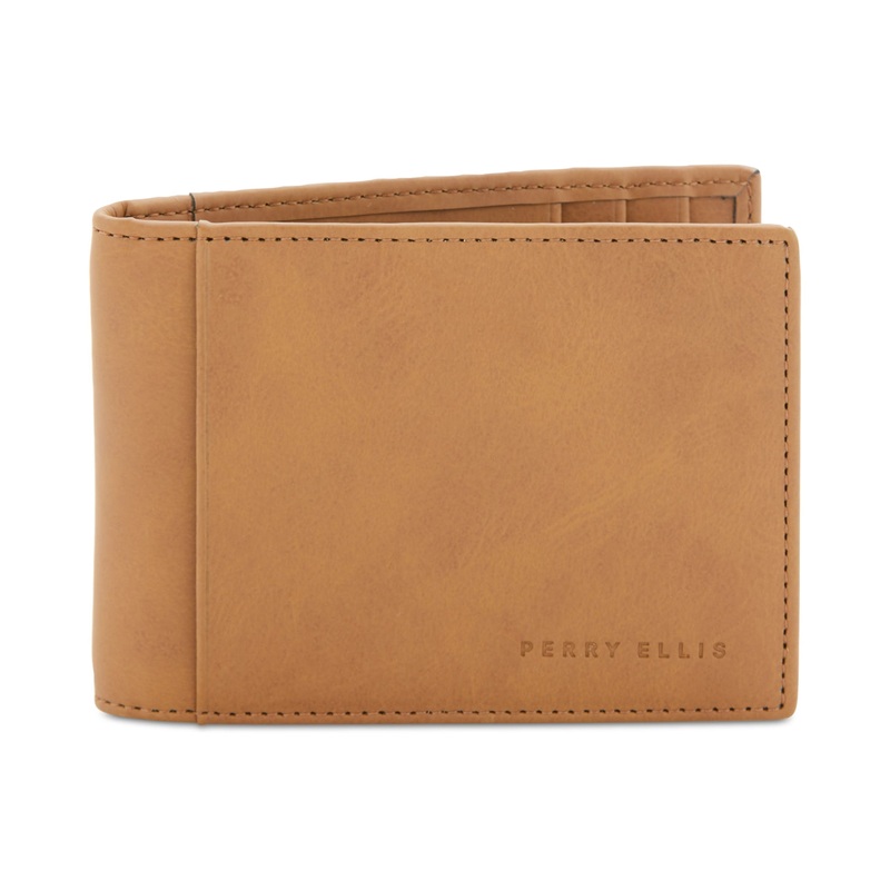 Perry Ellis Men's Tan Leather Money Clip Wallet Tan Beige